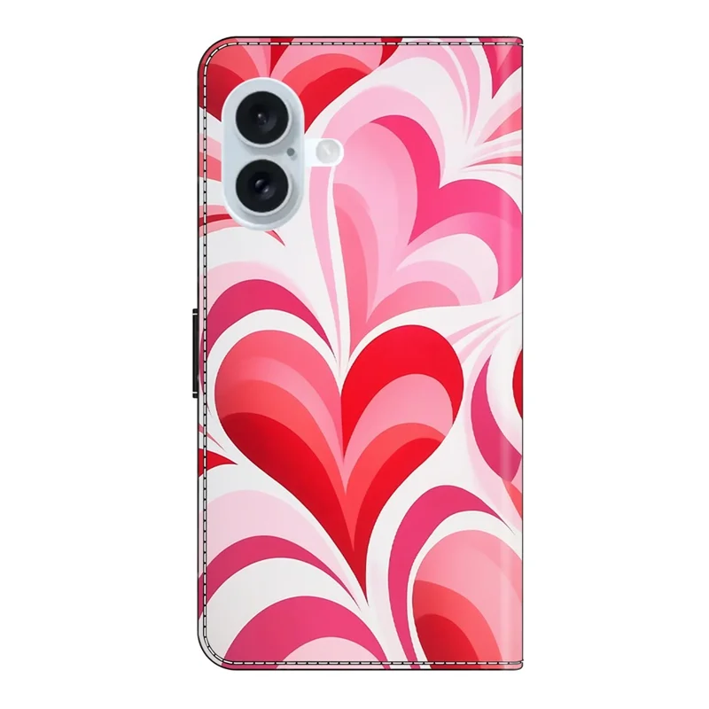 For iPhone 16 Case Wallet Stand Pattern Printing PU Leather Flip Phone Cover - Love