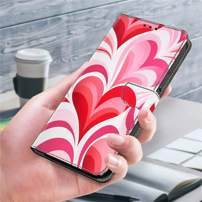 For iPhone 16 Plus Case Wallet Stand Pattern Printing PU Leather Flip Phone Cover - Love
