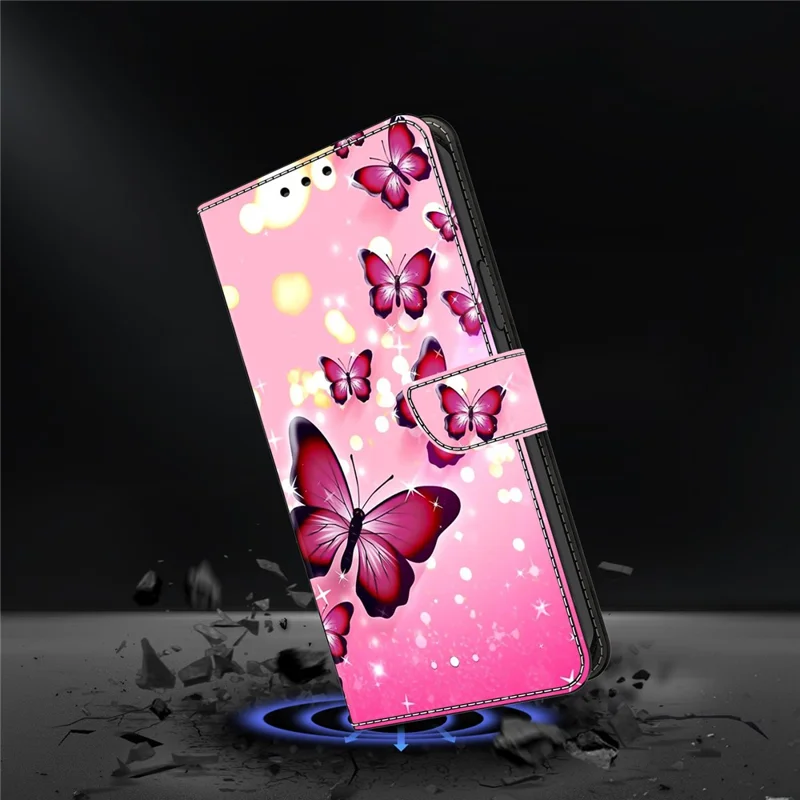 For iPhone 16 Pro Max Case Wallet Stand Pattern Printing PU Leather Flip Phone Cover - Pink Butterfly