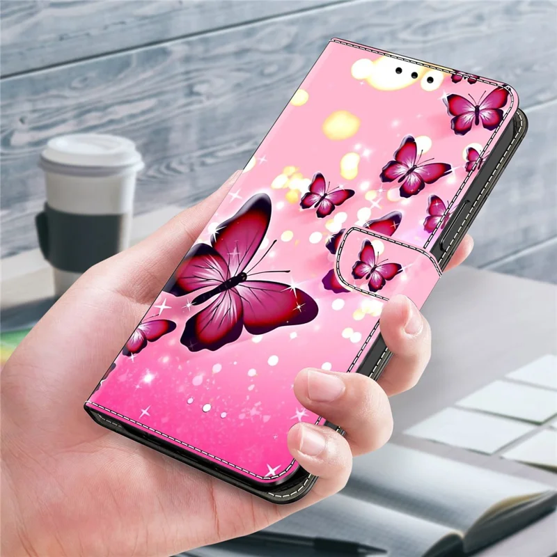 For iPhone 16 Pro Max Case Wallet Stand Pattern Printing PU Leather Flip Phone Cover - Pink Butterfly