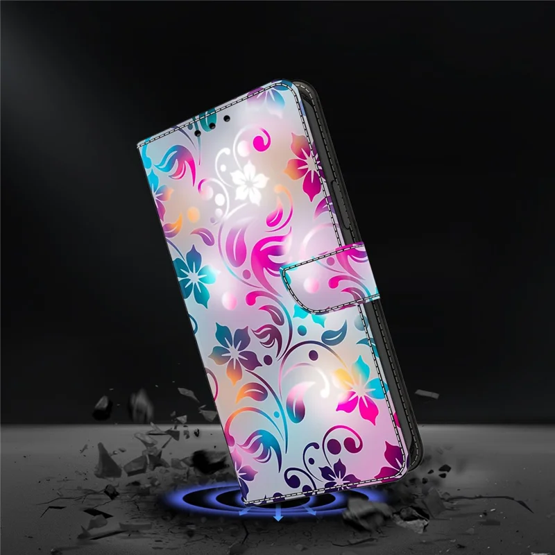 For iPhone 16e Case Wallet Stand Pattern Printing PU Leather Flip Phone Cover - Craft Flowers