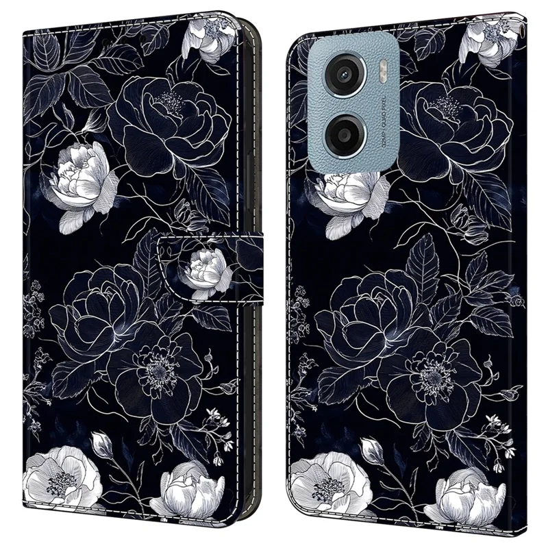 Per Motorola Moto G05 4G / E15 4G Custodia Portafoglio Stand Stampa a Motivo Pelle PU Flip Phone Cover - Fiori Vintage