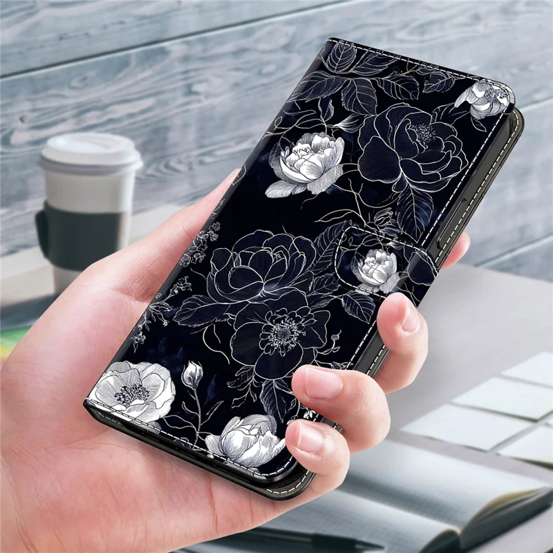 Per Motorola Moto G05 4G / E15 4G Custodia Portafoglio Stand Stampa a Motivo Pelle PU Flip Phone Cover - Fiori Vintage
