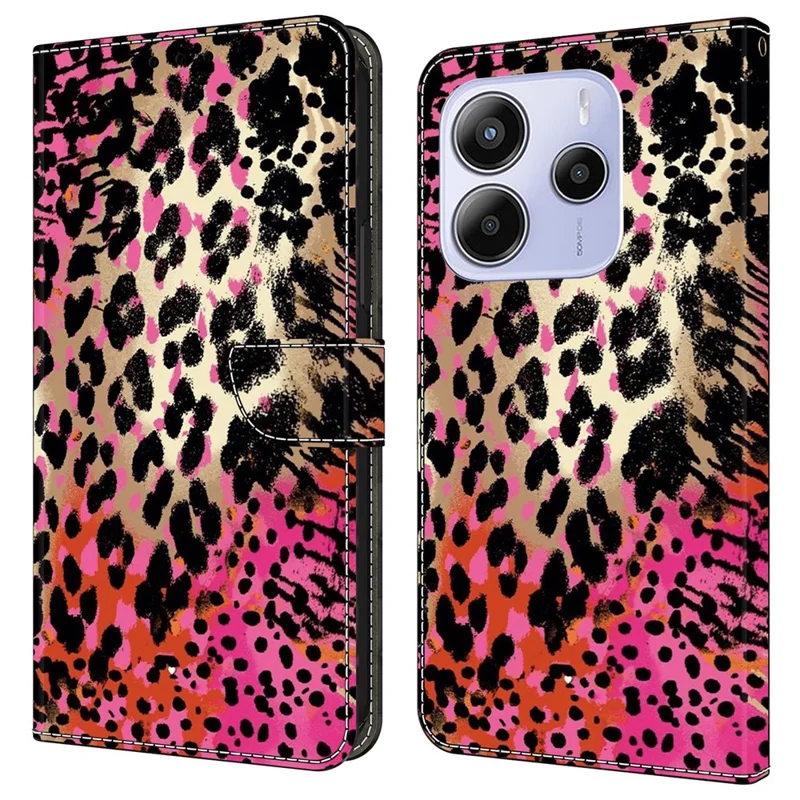 For Xiaomi Redmi Note 14 4G (164.84mm) Case Wallet Stand Pattern Printing PU Leather Flip Phone Cover - Black and Red Spots