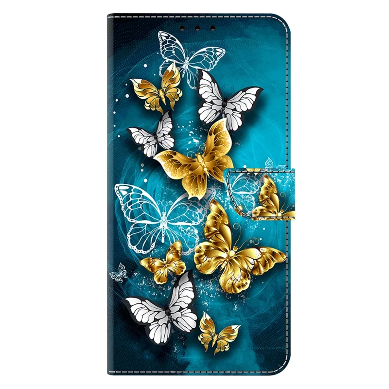 For Google Pixel 9 Pro  /  Pixel 9 Case Wallet Stand Pattern Printing PU Leather Flip Phone Cover - Gold Butterfly on Green