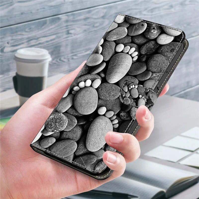For Google Pixel 9 Pro XL Case Wallet Stand Pattern Printing PU Leather Flip Phone Cover - Stone Footprints