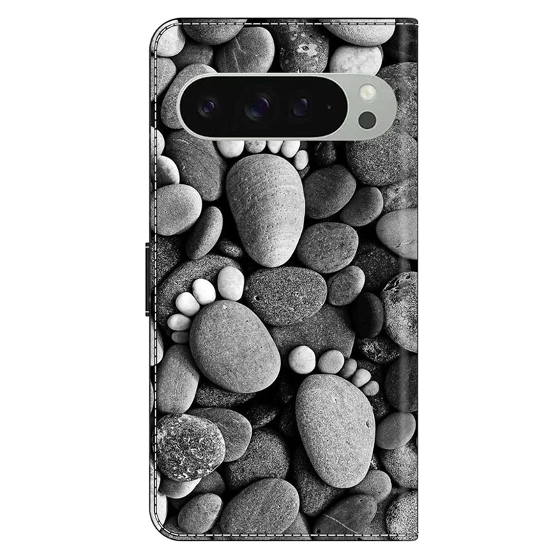 For Google Pixel 9 Pro XL Case Wallet Stand Pattern Printing PU Leather Flip Phone Cover - Stone Footprints