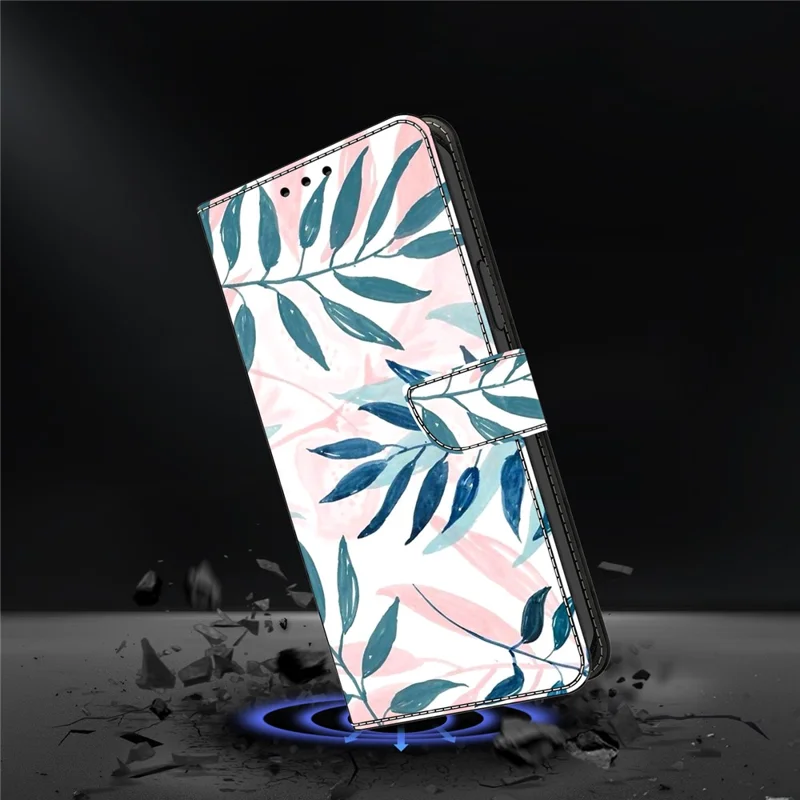 For Google Pixel 9 Pro XL Case Wallet Stand Pattern Printing PU Leather Flip Phone Cover - Watercolor Leaves