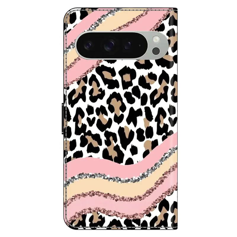 For Google Pixel 9 Pro XL Case Wallet Stand Pattern Printing PU Leather Flip Phone Cover - Striped Leopard