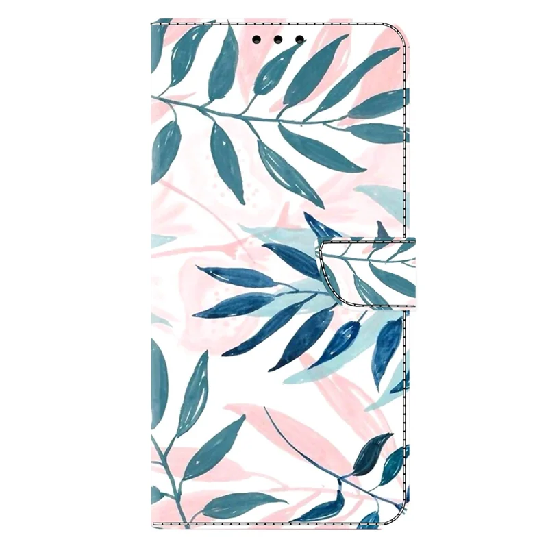 For Google Pixel 9a Case Wallet Stand Pattern Printing PU Leather Flip Phone Cover - Watercolor Leaves