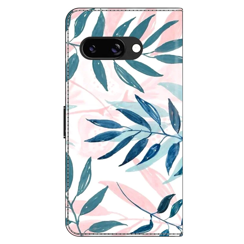 For Google Pixel 9a Case Wallet Stand Pattern Printing PU Leather Flip Phone Cover - Watercolor Leaves