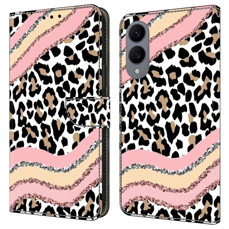 Für Samsung Galaxy S25 Edge Hülle Geldbörse Ständer Muster Drucken PU Leder Flip Handyhülle - Gestreifter Leopard