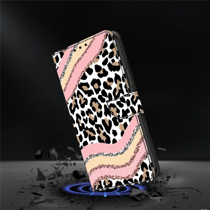 Für Samsung Galaxy S25 Edge Hülle Geldbörse Ständer Muster Drucken PU Leder Flip Handyhülle - Gestreifter Leopard