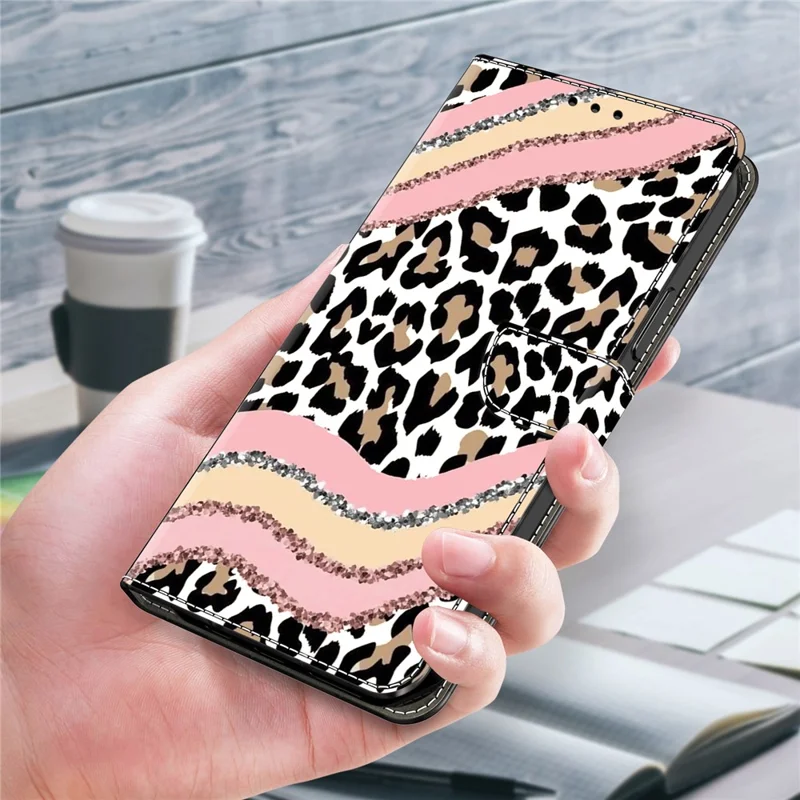 Für Samsung Galaxy S25 Edge Hülle Geldbörse Ständer Muster Drucken PU Leder Flip Handyhülle - Gestreifter Leopard