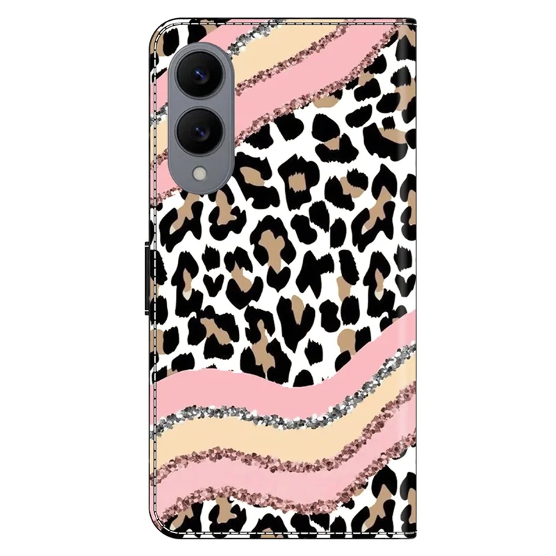 Für Samsung Galaxy S25 Edge Hülle Geldbörse Ständer Muster Drucken PU Leder Flip Handyhülle - Gestreifter Leopard