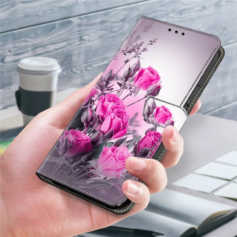 For Samsung Galaxy S24 FE Case Wallet Stand Pattern Printing PU Leather Flip Phone Cover - Purple Flowers