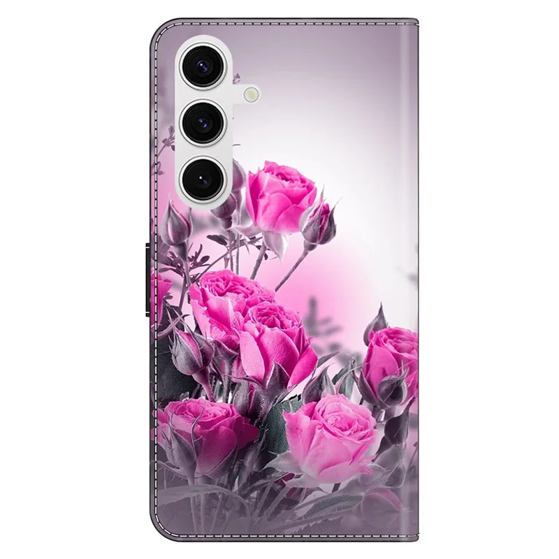 For Samsung Galaxy S24 FE Case Wallet Stand Pattern Printing PU Leather Flip Phone Cover - Purple Flowers