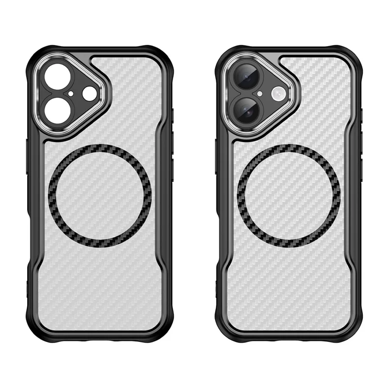 For iPhone 17 Case Compatible with MagSafe Hybrid Phone Cover Carbon Fiber - Black