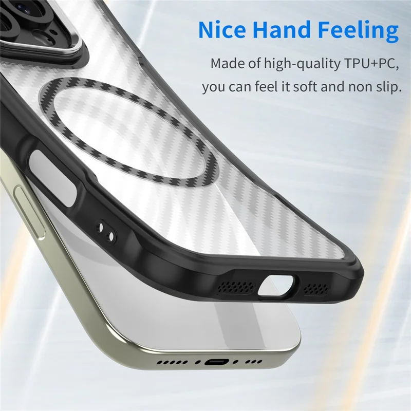 For iPhone 17 Case Compatible with MagSafe Hybrid Phone Cover Carbon Fiber - Black