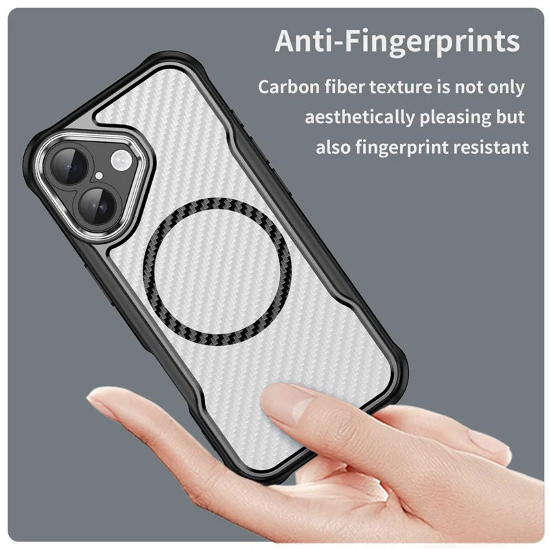 For iPhone 17 Case Compatible with MagSafe Hybrid Phone Cover Carbon Fiber - Black