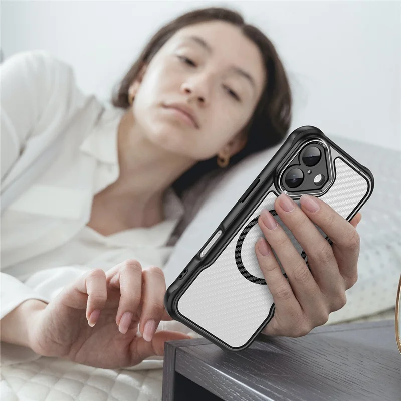 For iPhone 17 Case Compatible with MagSafe Hybrid Phone Cover Carbon Fiber - Black