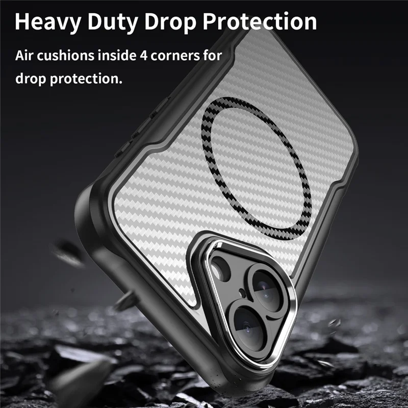 For iPhone 17 Case Compatible with MagSafe Hybrid Phone Cover Carbon Fiber - Black