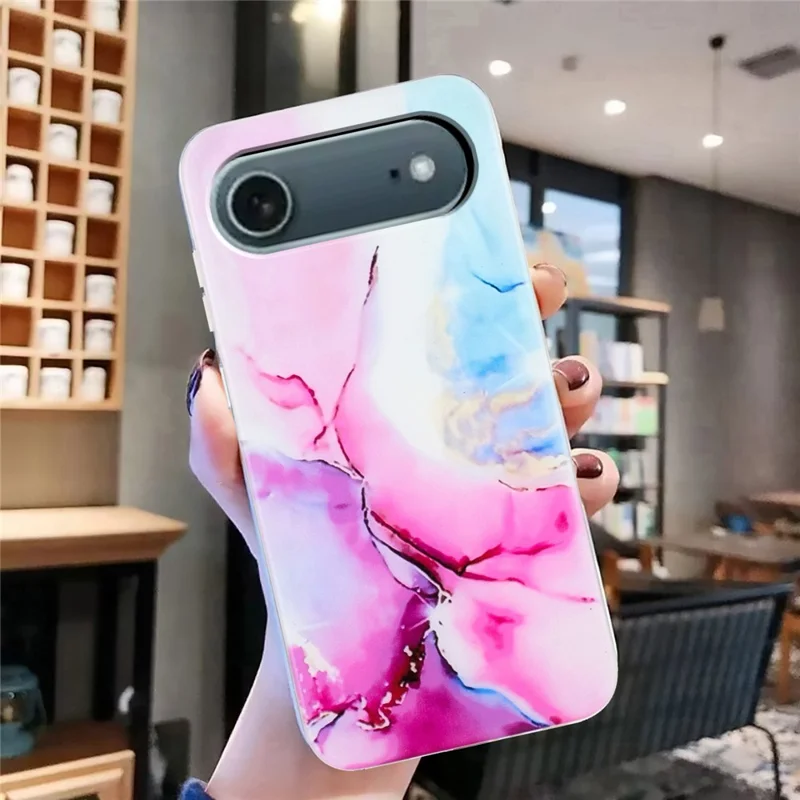 Für iPhone 17 Lufthülle Marmorstruktur bemalte TPU Handyhülle - Pink / Blau