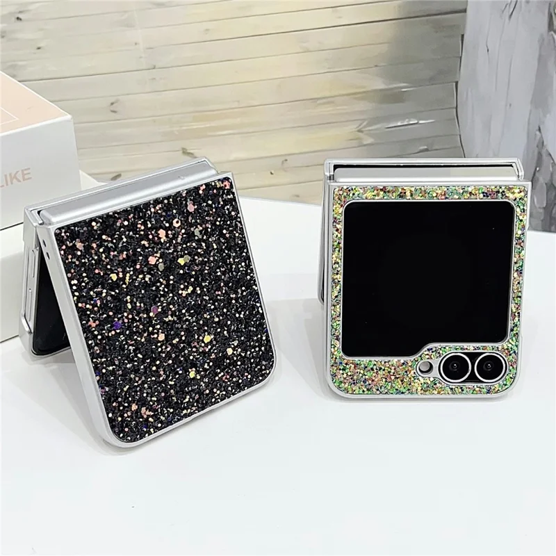 For Samsung Galaxy Z Flip7 FE 5G / Z Flip6 5G Case Rubberized Silver Edge Phantom Glitter Hard PC Phone Cover - Black