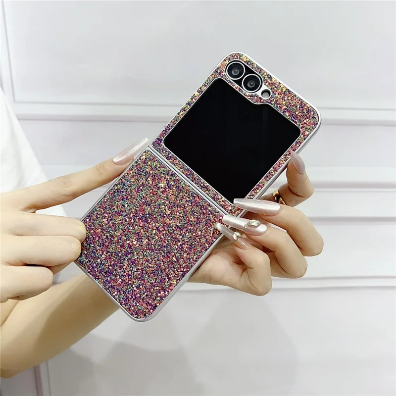 For Samsung Galaxy Z Flip7 FE 5G / Z Flip6 5G Case Rubberized Silver Edge Phantom Glitter Hard PC Phone Cover - Black