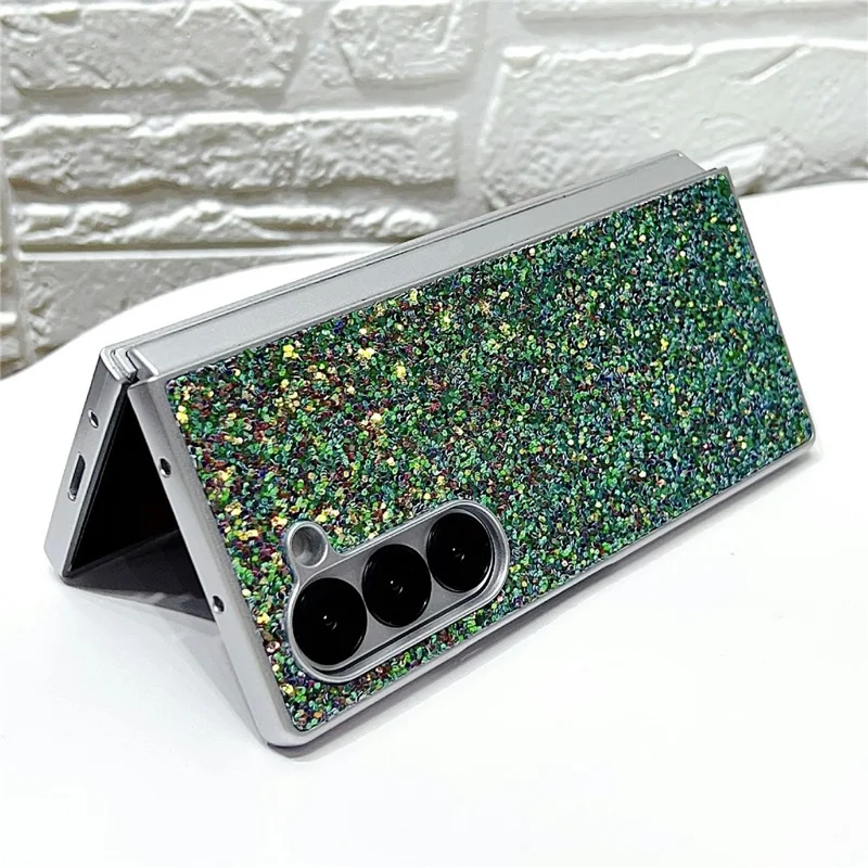 For Samsung Galaxy Z Fold6 5G Case Rubberized Silver Edge Phantom Glitter Hard PC Phone Cover - Black