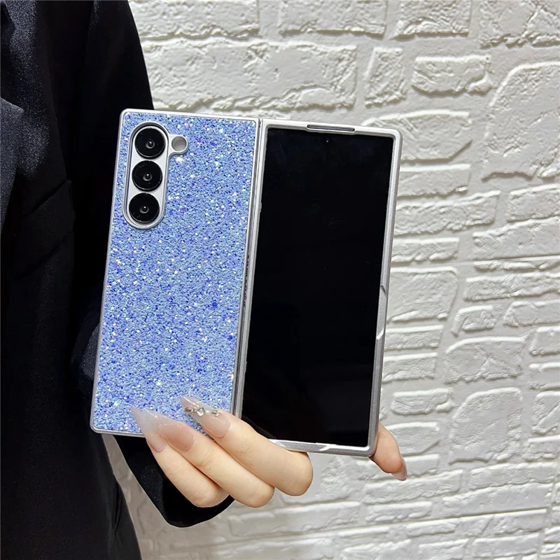 For Samsung Galaxy Z Fold6 5G Case Rubberized Silver Edge Phantom Glitter Hard PC Phone Cover - Black
