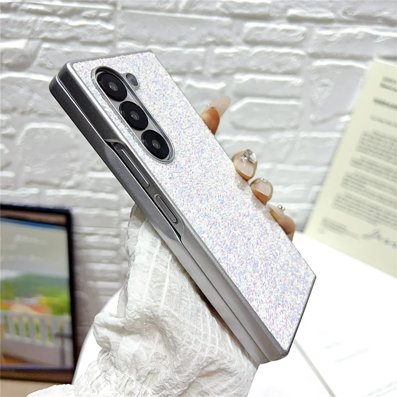 For Samsung Galaxy Z Fold6 5G Case Rubberized Silver Edge Phantom Glitter Hard PC Phone Cover - Black