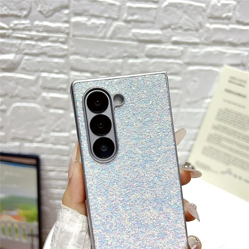 For Samsung Galaxy Z Fold6 5G Case Rubberized Silver Edge Phantom Glitter Hard PC Phone Cover - Black