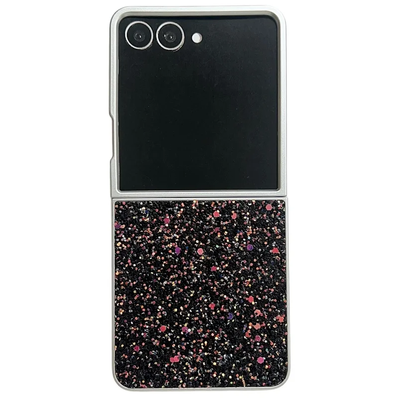 Étui pour Samsung Galaxy Z Flip7 5G Bordure argentée en caoutchouc Brillance fantôme Coque rigide en PC pour téléphone - Noir