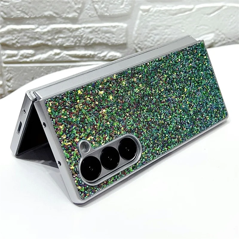 For Samsung Galaxy Z Fold7 5G Case Rubberized Silver Edge Phantom Glitter Hard PC Phone Cover - Green