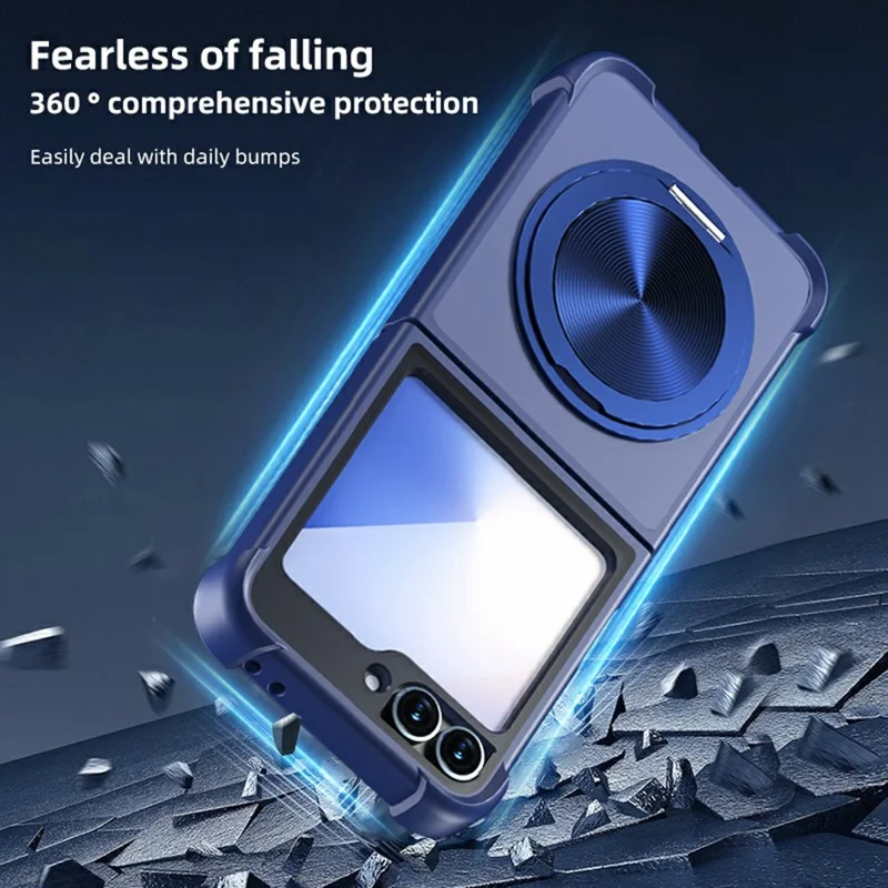 For Samsung Galaxy Z Flip7 FE 5G / Z Flip6 5G / Flip5 5G Magnetic Case CD Vein Kickstand Shockproof TPU + PC Phone Cover - Blue
