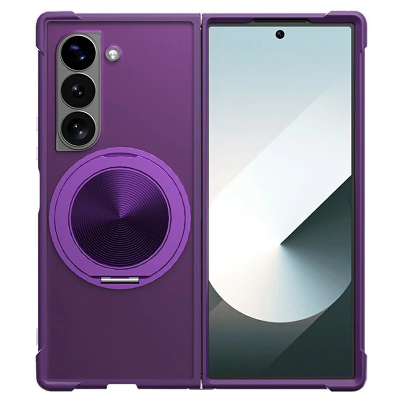 For Samsung Galaxy Z Fold6 5G Magnetic Case CD Vein Kickstand Shockproof TPU + PC Phone Cover - Purple