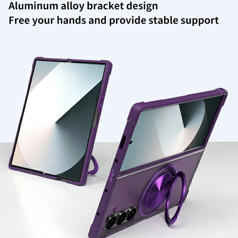 For Samsung Galaxy Z Fold6 5G Magnetic Case CD Vein Kickstand Shockproof TPU + PC Phone Cover - Purple