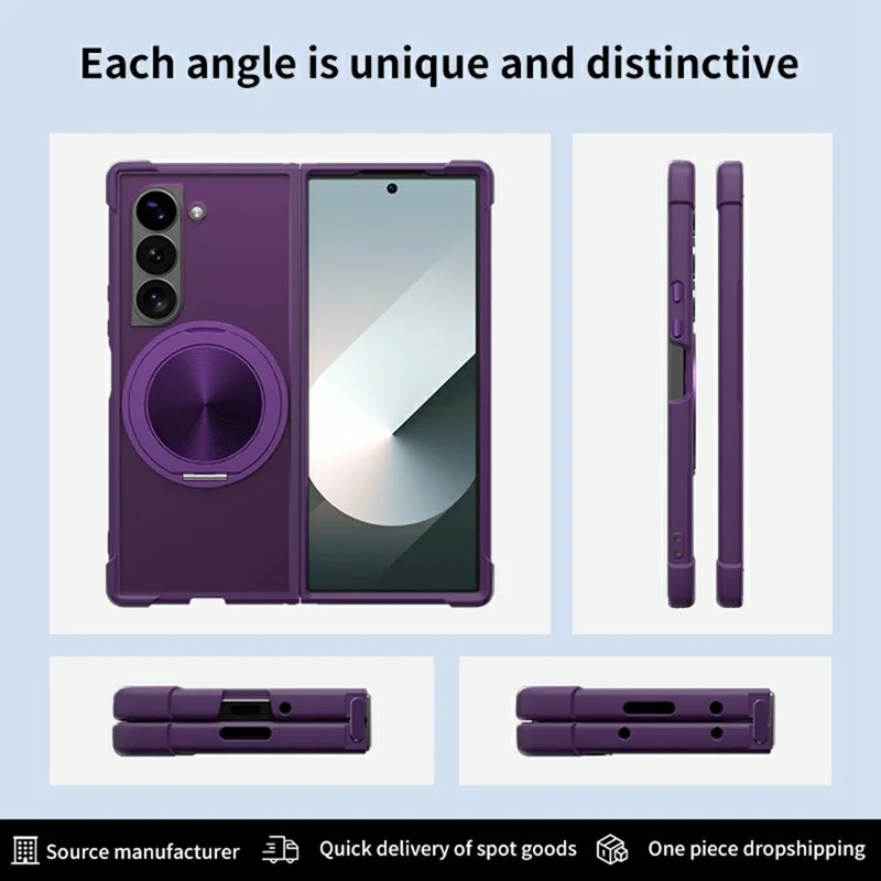 For Samsung Galaxy Z Fold6 5G Magnetic Case CD Vein Kickstand Shockproof TPU + PC Phone Cover - Purple