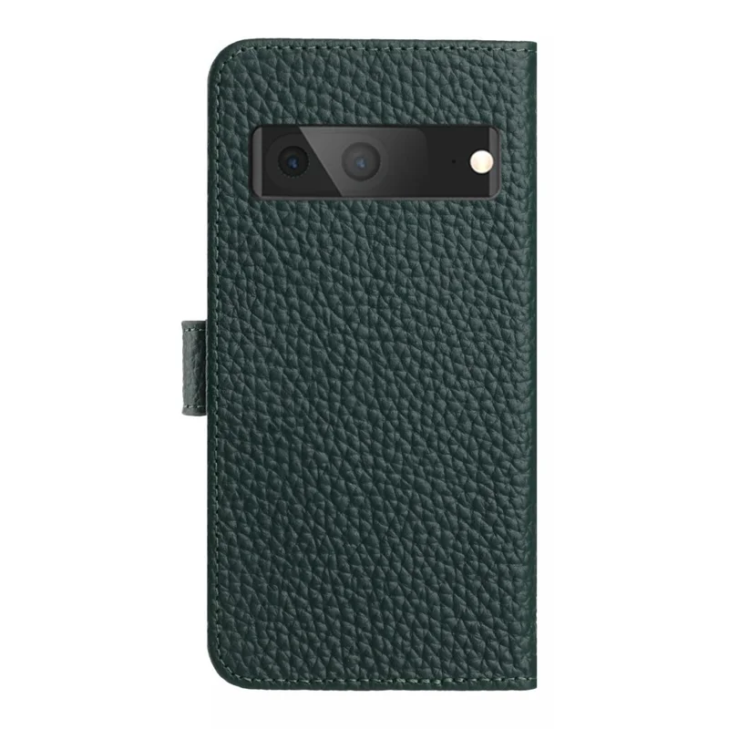 For Google Pixel 7a Case Wallet Stand Litchi Texture Genuine Cow Leather Flip Phone Cover - Green