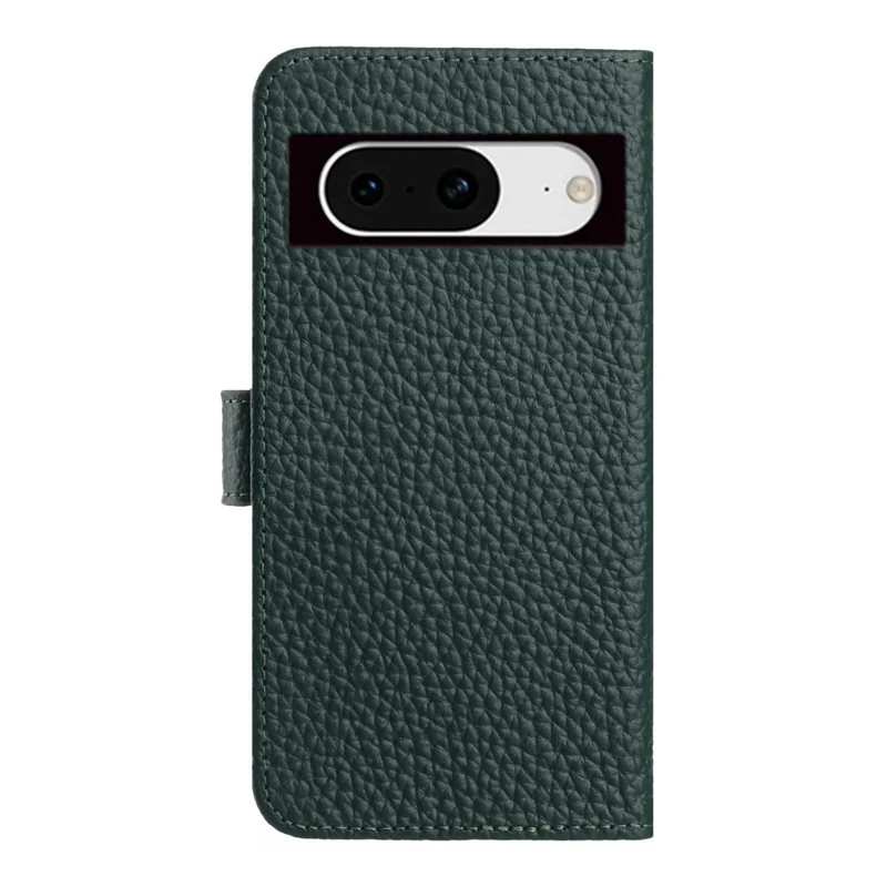 For Google Pixel 8 Case Wallet Stand Litchi Texture Genuine Cow Leather Flip Phone Cover - Green
