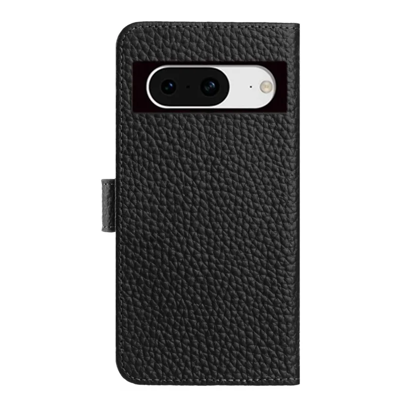 For Google Pixel 8 Case Wallet Stand Litchi Texture Genuine Cow Leather Flip Phone Cover - Black