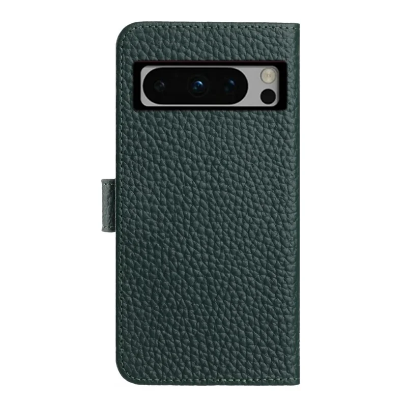 For Google Pixel 8 Pro Case Wallet Stand Litchi Texture Genuine Cow Leather Flip Phone Cover - Green