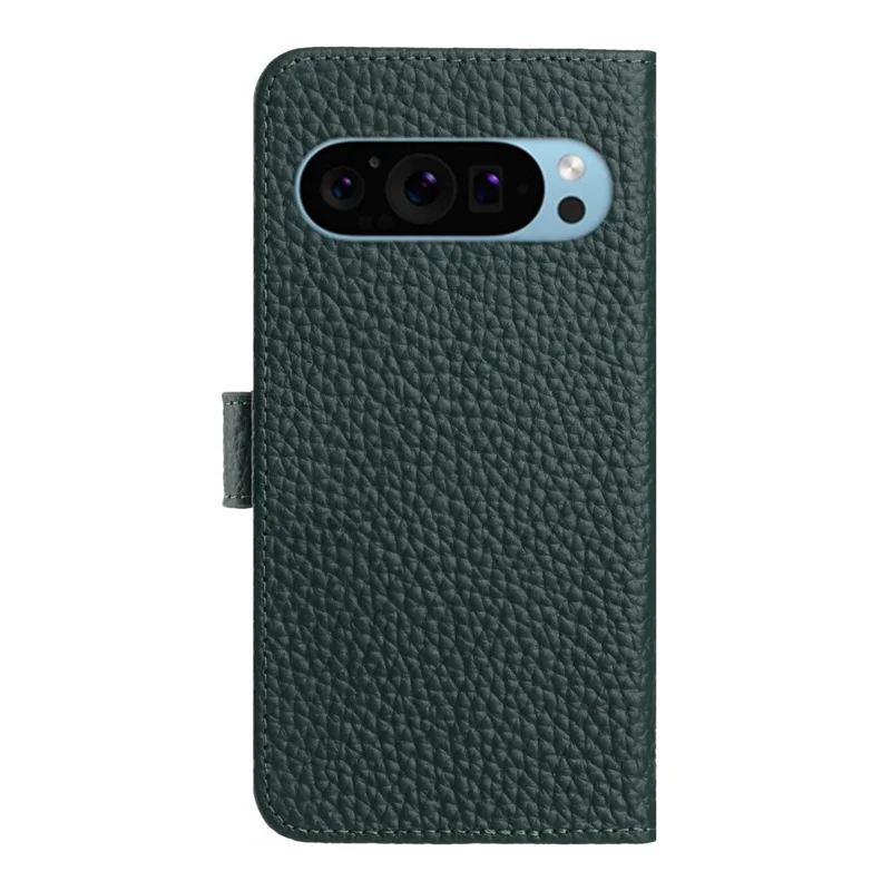 Cover a portafoglio per Flip Phone Google Pixel 10 Pro / 10 / 9 Pro / 9 con supporto, texture Litchi, in vera pelle di mucca - Verde