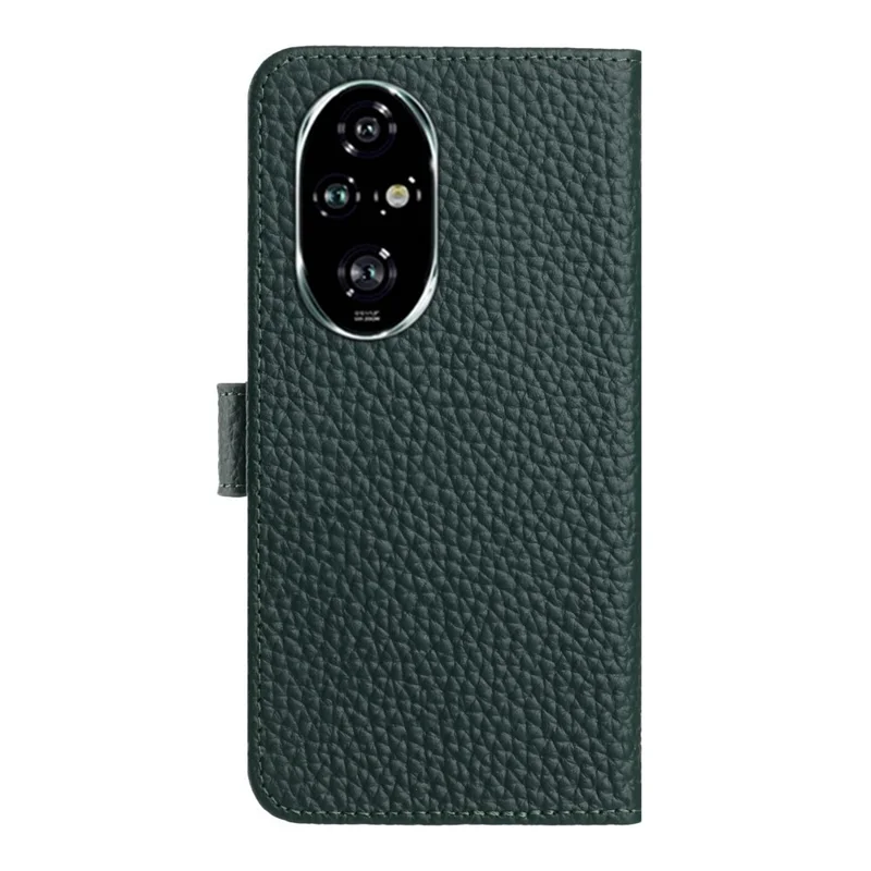 Funda tipo cartera con soporte For Honor 200 5G, de cuero auténtico de vaca con textura de lichi - Verde