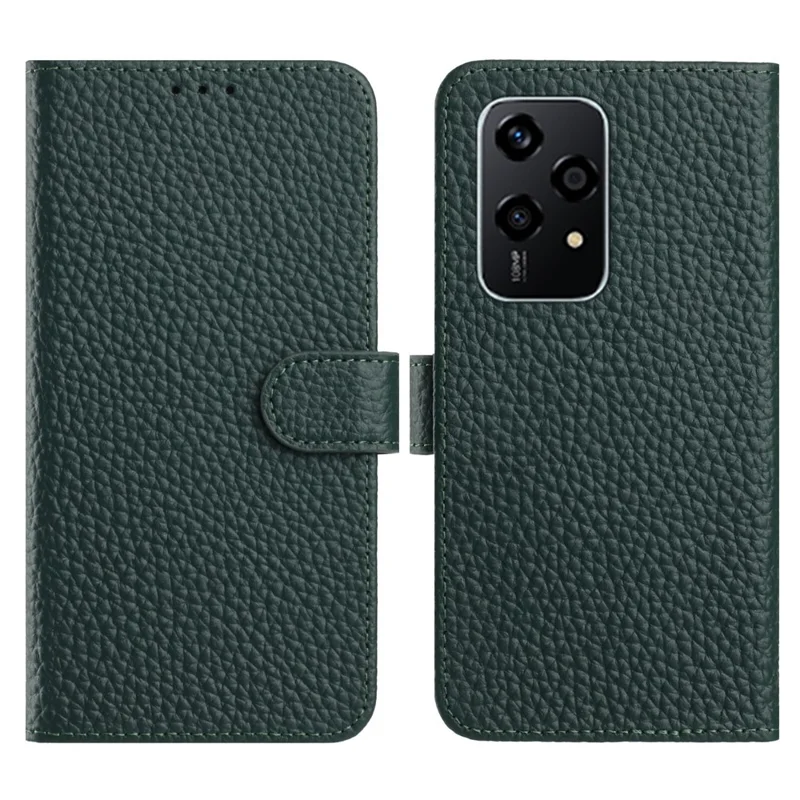 For Honor 200 Lite Case Wallet Stand Litchi Texture Genuine Cow Leather Flip Phone Cover - Green