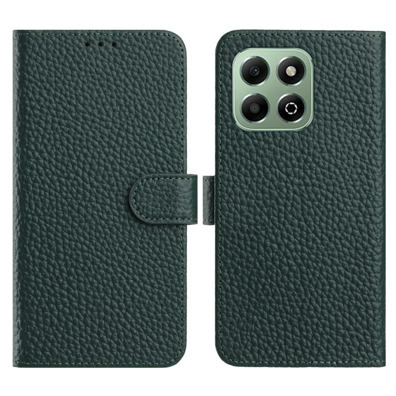 Für Honor 200 Smart 5G / X7c 4G Hülle Brieftasche Ständer Litschi-Textur Echtes Rindsleder Klapphülle - Grün