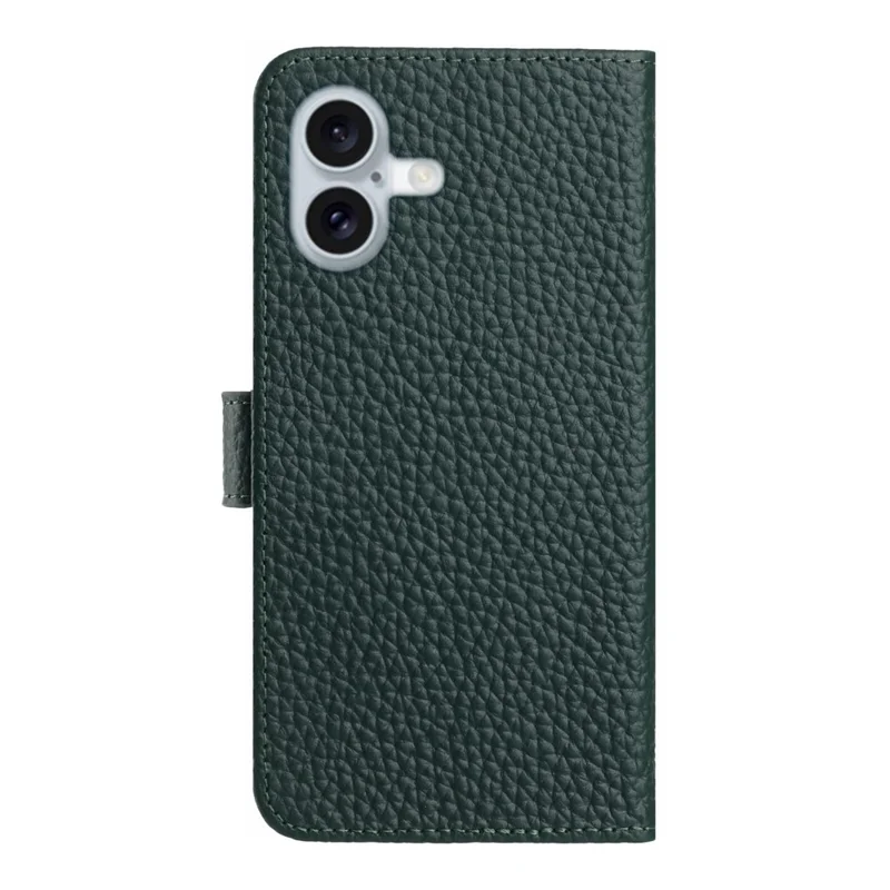 Custodia per iPhone 16 Plus Portafoglio Stand Texture Litchi Vera Pelle di Mucca Flip Phone Cover - Verde