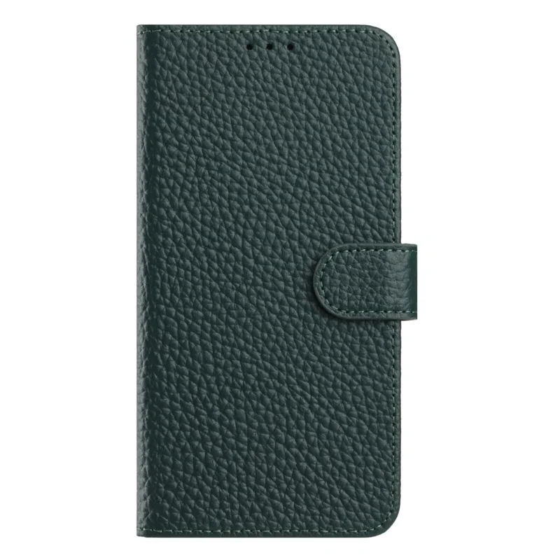 For iPhone 16 Pro Max Case Wallet Stand Litchi Texture Genuine Cow Leather Flip Phone Cover - Green