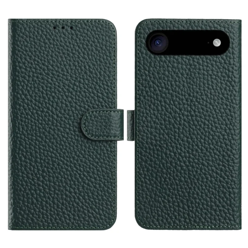 For iPhone 17 Air Case Wallet Stand Litchi Texture Genuine Cow Leather Flip Phone Cover - Green